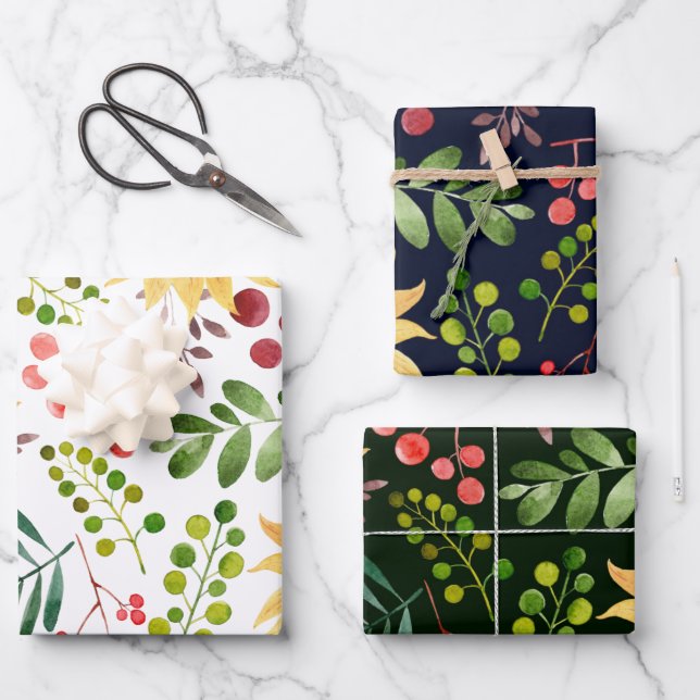 Hoja De Papel De Regalo Hermosos girasoles y berries acuarela (Anverso)