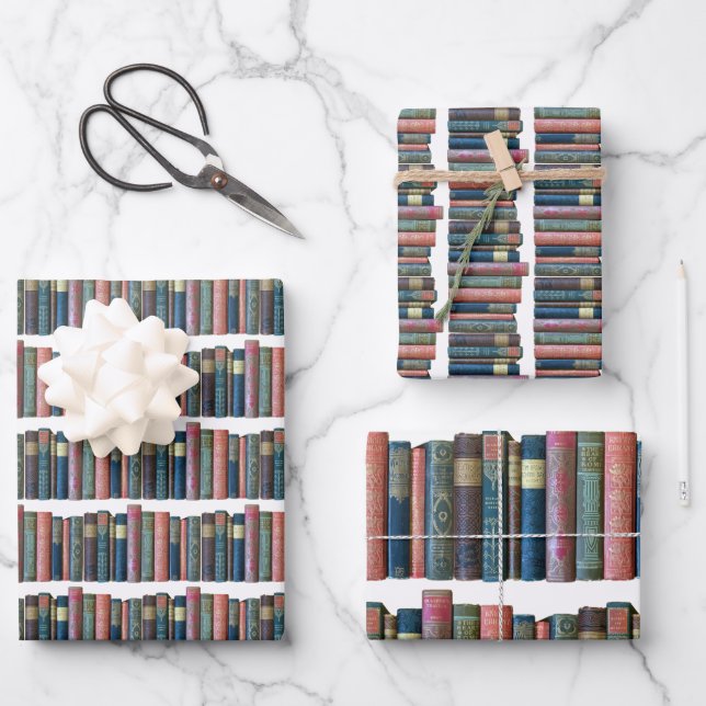 Hoja De Papel De Regalo Hermosos libros antiguos y antiguos, espinas de li (Anverso)