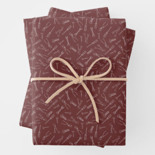 Hoja De Papel De Regalo Herramientas esbozadas en Sangria