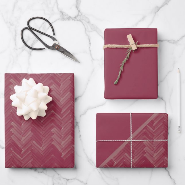 Hoja De Papel De Regalo Herringbone Chevron Pattern Luxurious Red (Anverso)