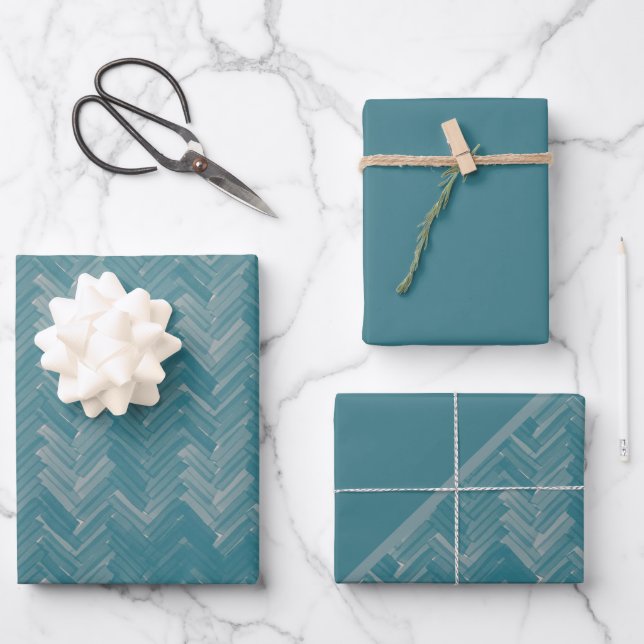 Hoja De Papel De Regalo Herringbone Chevron Pattern Turquoise (Anverso)