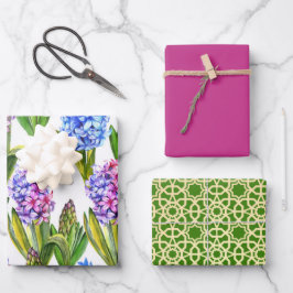 Hoja De Papel De Regalo Hiacinato de primavera verde y oro