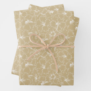 Hoja De Papel De Regalo Hibisco blanco floral sobre dorado