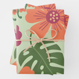 Hoja De Papel De Regalo Hibisco Tropical Audaz y Hoja de Monstera