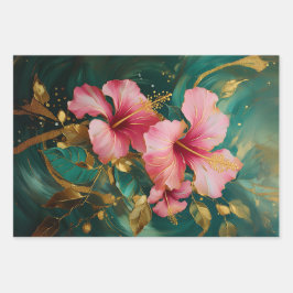Hoja De Papel De Regalo Hibiscus rosa dorado, Coconut Grove
