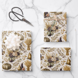 Hoja De Papel De Regalo Higos dorados vintage elegantes de Acción de Graci