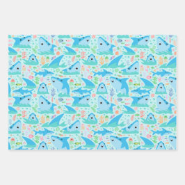 Hoja De Papel De Regalo Hijos De La Fiesta De Cumpleaños Del Tiburón En El