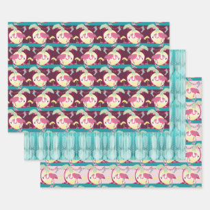 Hoja De Papel De Regalo Hipster Navidades Flamingo Palm Holiday Scene