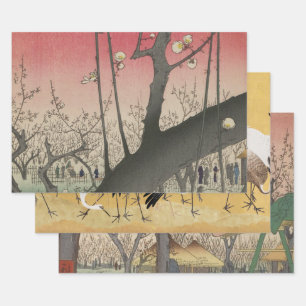 Hoja De Papel De Regalo Hiroshige Finca de ciruelos Kameido: Japonés vinta