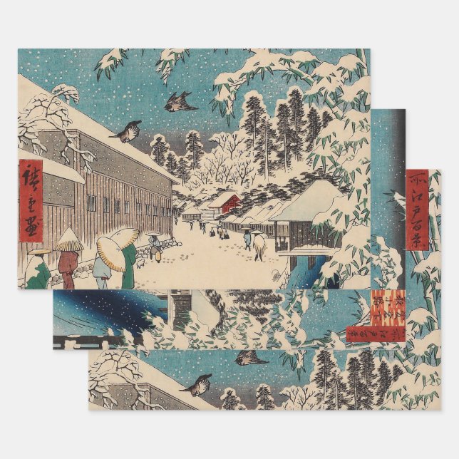 Hoja De Papel De Regalo Hiroshige paisaje invernal de japón (Set)