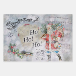 Hoja De Papel De Regalo Ho Ho Ho Ho Santa Vintage Navidad