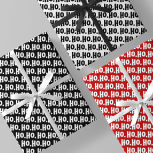 Hoja De Papel De Regalo Ho. Ho. Ho. Negro, Blanco y Rojo Chic y Elegante