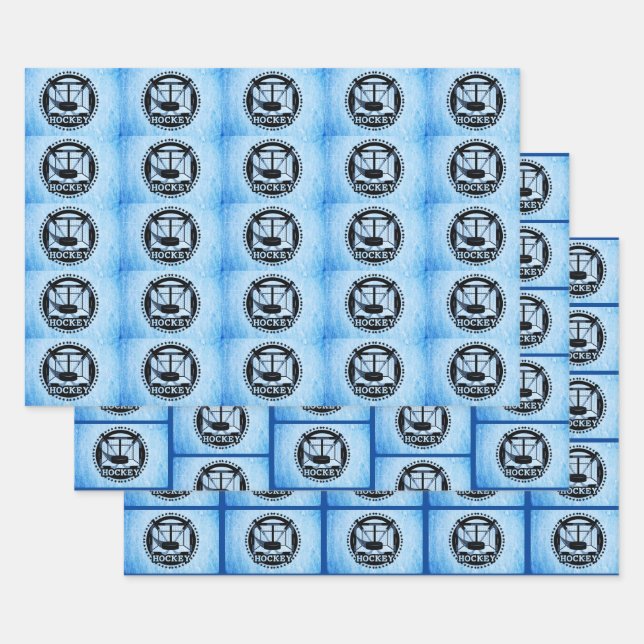 Hoja De Papel De Regalo Hockey sobre hielo azul (Set)