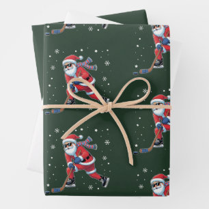 Hoja De Papel De Regalo Hockey sobre hielo Navidad Santa jugando equipo de