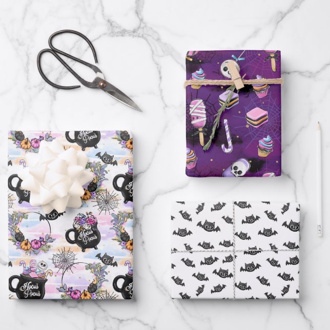 Hoja De Papel De Regalo Hocus Halloween Bright (Anverso)