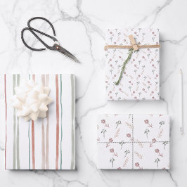 Hoja De Papel De Regalo Hoja de Envoltura Floral Coral | Conjunto de 3