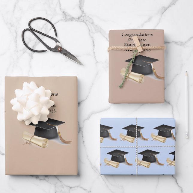 Hoja De Papel De Regalo Hoja plana de envolvimiento para graduados de 3 (Anverso)