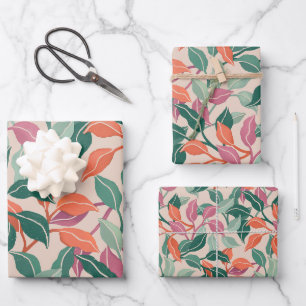 Hoja De Papel De Regalo Hoja Tropical Coral Verde Botánico Chic Suave
