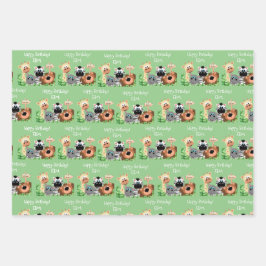 Hoja De Papel De Regalo Hoja verde de cumpleaños de animal zoológico perso