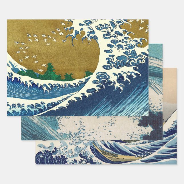 Hoja De Papel De Regalo Hokusai Gran Ola Arte Japonés (Set)