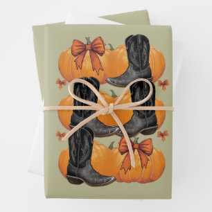 Hoja De Papel De Regalo Hola Pumpkin Western Otoño Coquette Lazo Vaquera