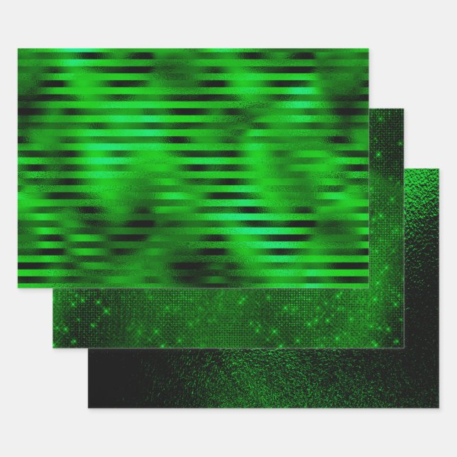 Hoja De Papel De Regalo Holiday Green: Relieve metalizado falso 3 Pack (Set)