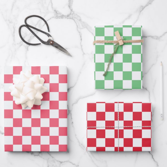 Hoja De Papel De Regalo Holiday Retro Check Christmas (Anverso)