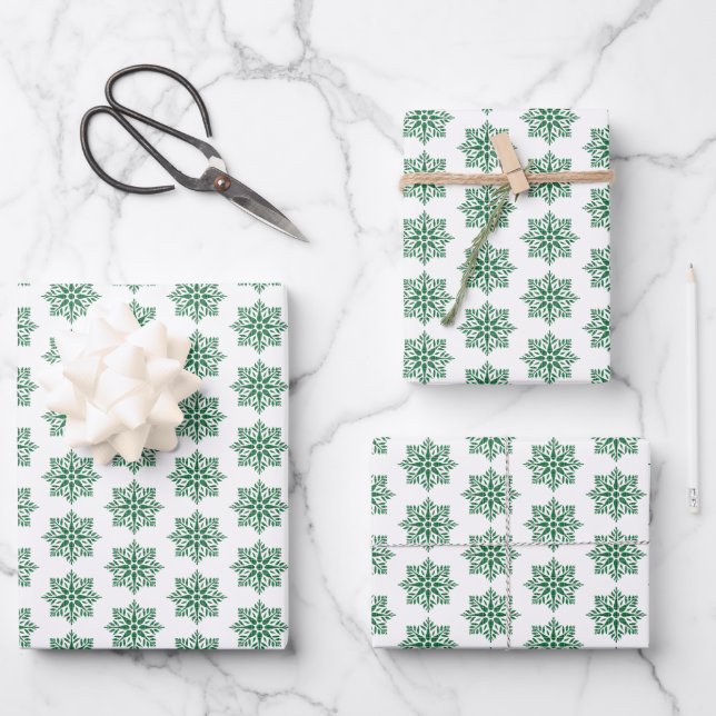 Hoja De Papel De Regalo Holiday Snowflake Plaid Pattern Green (Anverso)
