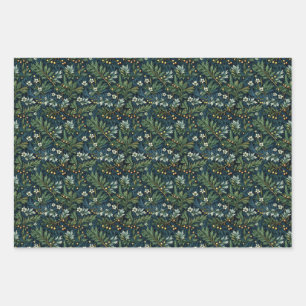 Hoja De Papel De Regalo Holly dorada y oliage invernal