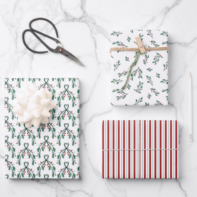 Hoja De Papel De Regalo Holly Greenery Patterns Christmas Gifts (Anverso)