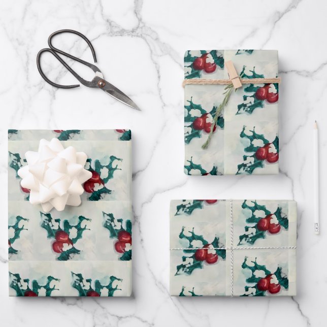 Hoja De Papel De Regalo Holly in Snow (Anverso)