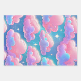 Hoja De Papel De Regalo Holo Fluffy Pastel Nubes