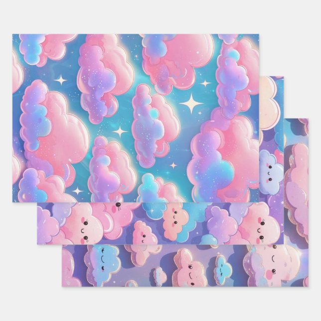 Hoja De Papel De Regalo Holo Fluffy Pastel Nubes (Set)