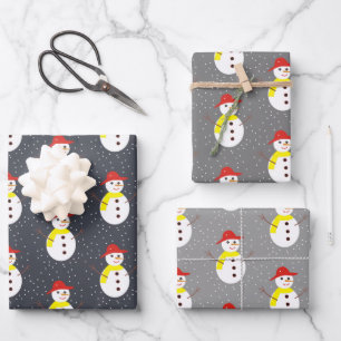Hoja De Papel De Regalo Hombre de nieve blanco y nieve en gris