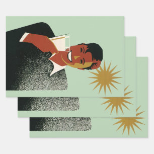 Hoja De Papel De Regalo Hombre Vintage Art Deco, Bebidas Frías en Verano