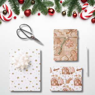 Hoja De Papel De Regalo Hombres de jengibre rosado marrón Casa Estrellas C