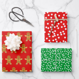 Hoja De Papel De Regalo Hombres de jengibre y Navidades del Polkadot verde