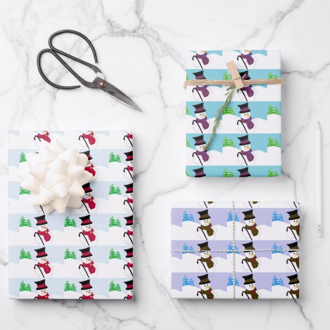 Hoja De Papel De Regalo Hombres de nieve en el día del invierno (Anverso)