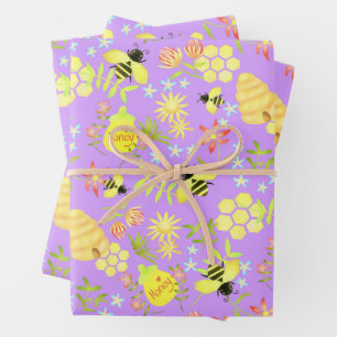 Hoja De Papel De Regalo Honey Bee Purple