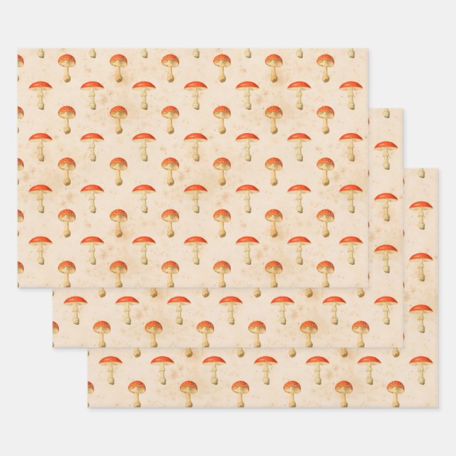 Hoja De Papel De Regalo Hongos rojos vintage (Set)