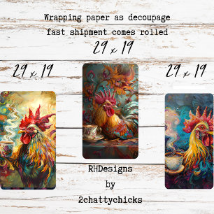 Hoja De Papel De Regalo Hora del Té de Gallinas Francesas Decoupage