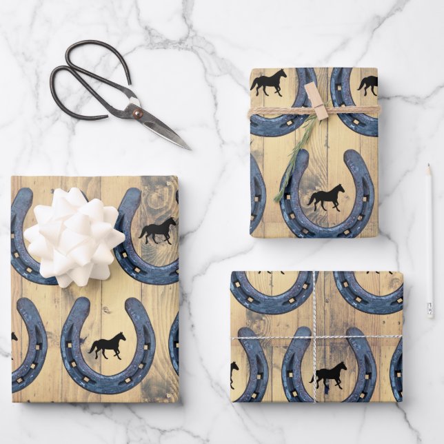 Hoja De Papel De Regalo Horse Ranch Occidental Horseshoe & Barn Planes de  (Anverso)