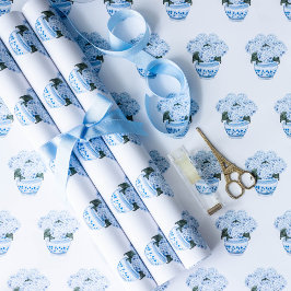 Hoja De Papel De Regalo Hortensias azules en maceta de Chinoiserie
