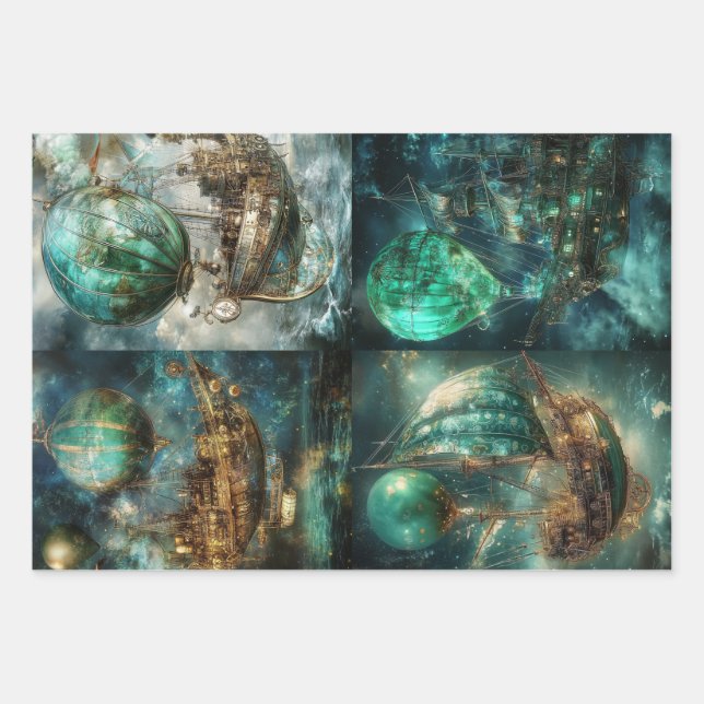 Hoja De Papel De Regalo Hot Air Balloon Designs & Steampunk  (Anverso)