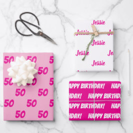 Hoja De Papel De Regalo HOT PINK 50th Happy Birthday Custom Name