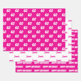 Hoja De Papel De Regalo HOT PINK 60th Happy Birthday Custom Name