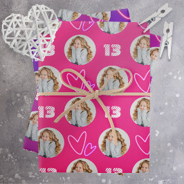 Hoja De Papel De Regalo Hot Pink Purple Circle Photo Heart Birthday