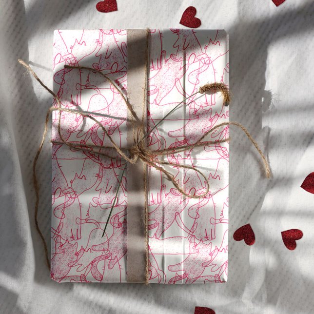 Hoja De Papel De Regalo Hot Pink Scribble Cats – modern cute Pattern (Subido por el creador)