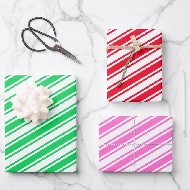 Hoja De Papel De Regalo Huelga de caña roja verde verde Navidad rosa blanc (Anverso)