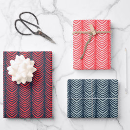 Hoja De Papel De Regalo Huelga de Chevron Boho en Navidades rojos y de la